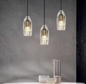 Suspended series of chandeliers Broken Crystals